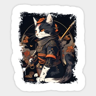 Japanese Cat Samurai Katana Catana - Love Cats Sticker